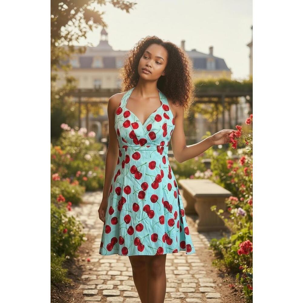 Ixia Y2K Style Cherry Print Halter Dress XS or XXS